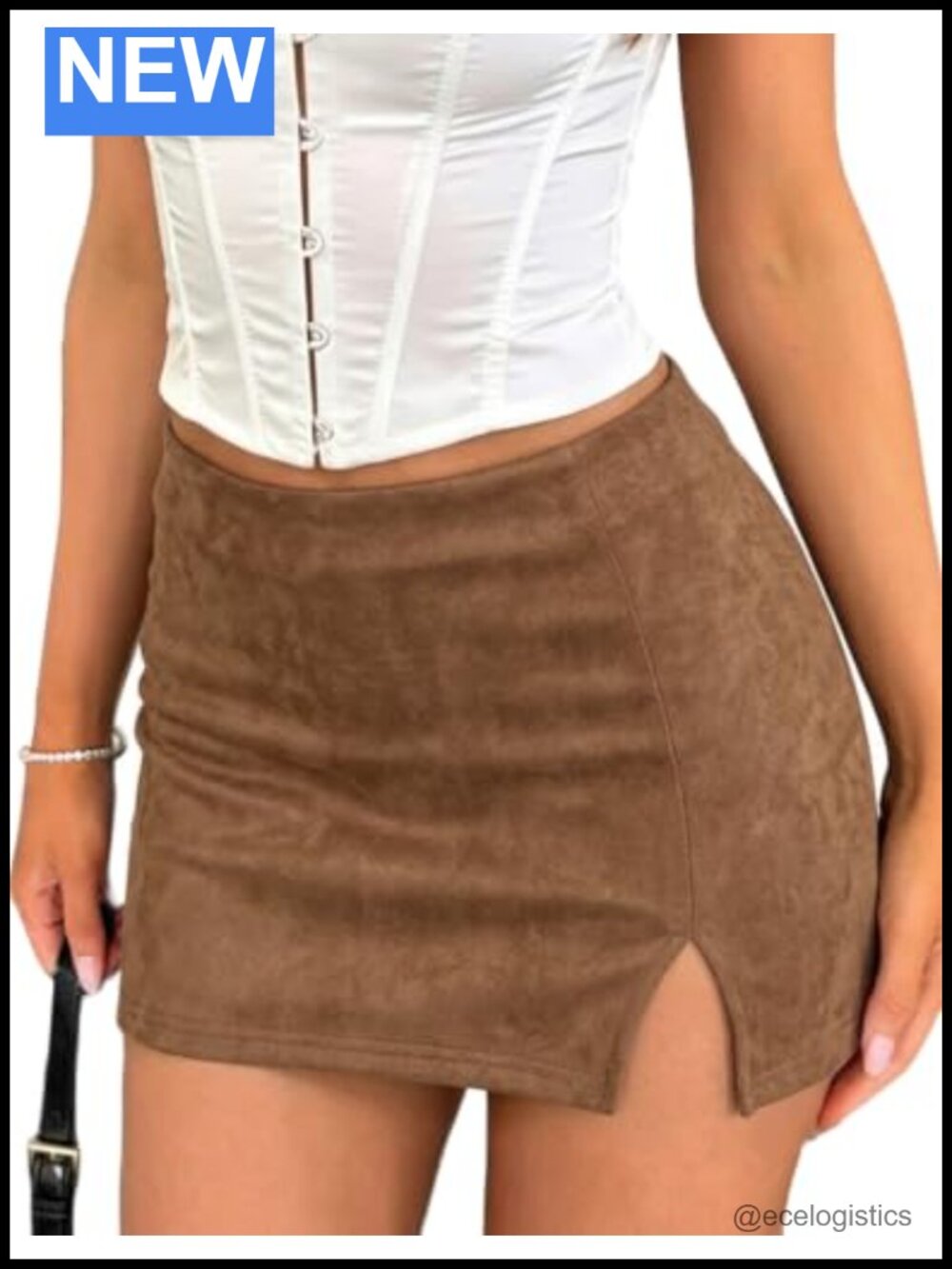 Women's High Waist Side Slit Mini Faux Suede Bodycon Skirt Black